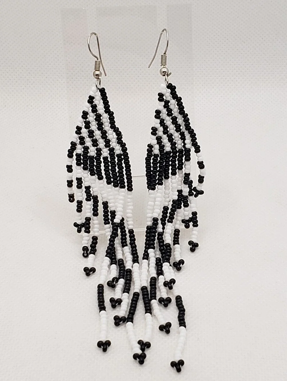 Black And White Beaded Drop Earrings
